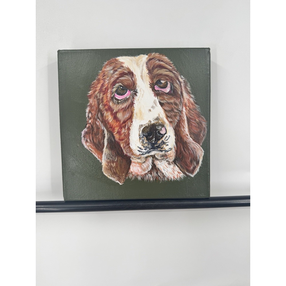 Original Hand Acrylic Painted Basset Hound Dog Portrait Ashley Leary‎ Pet Canine